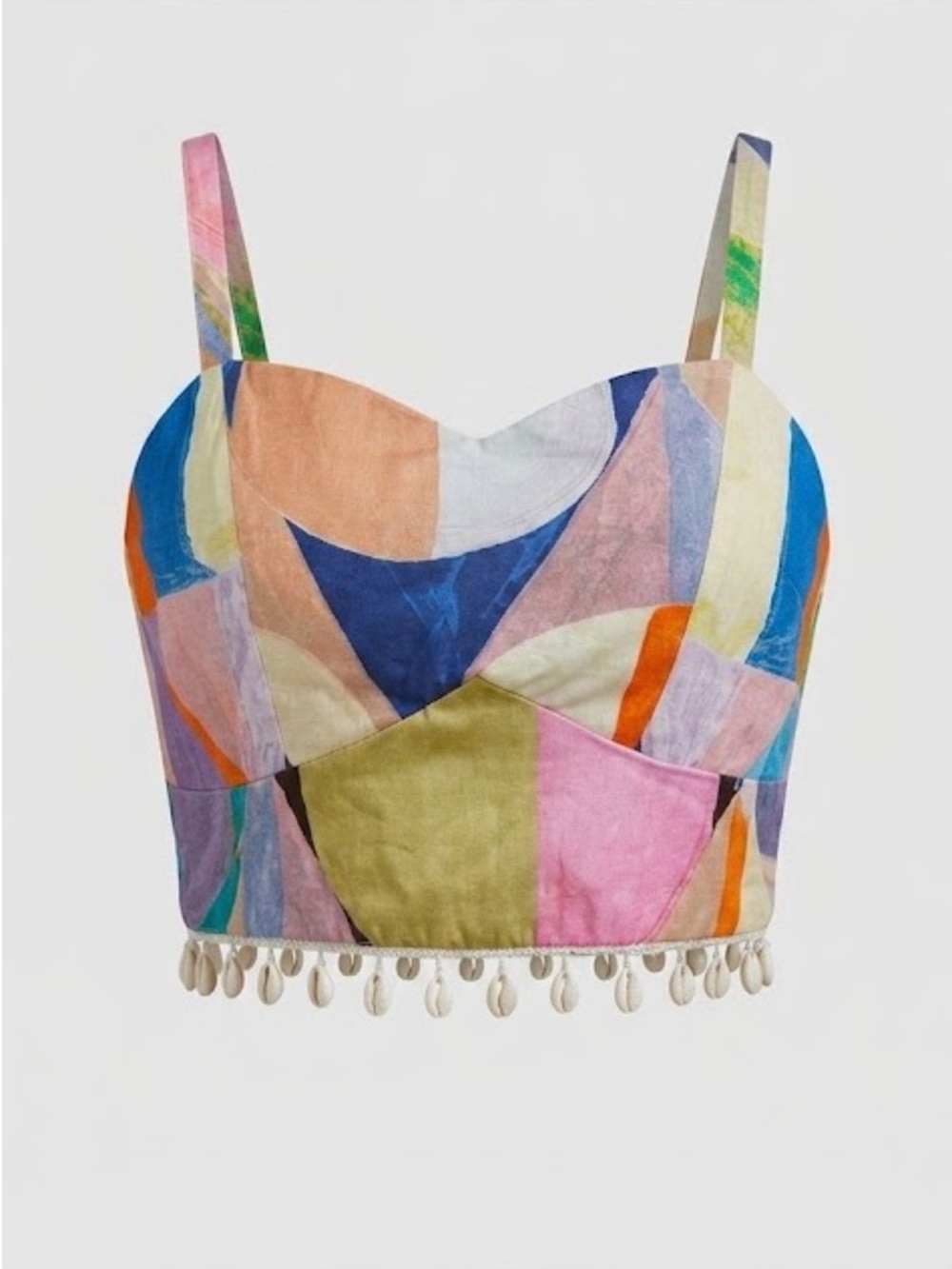 Zara Multicolor Abstract Shell-Trim Crop Top